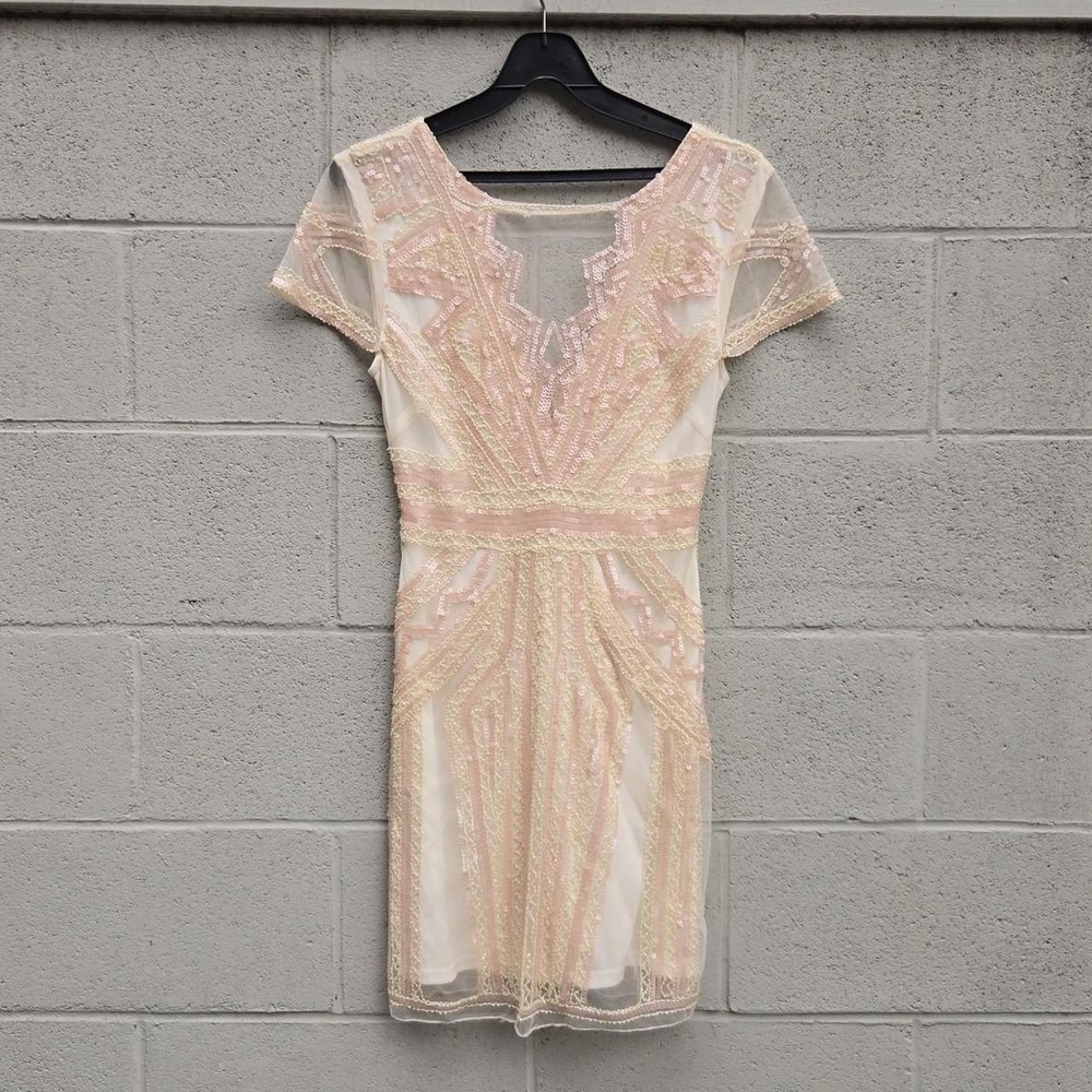 Elegant Cream and Pink Embellished Dress